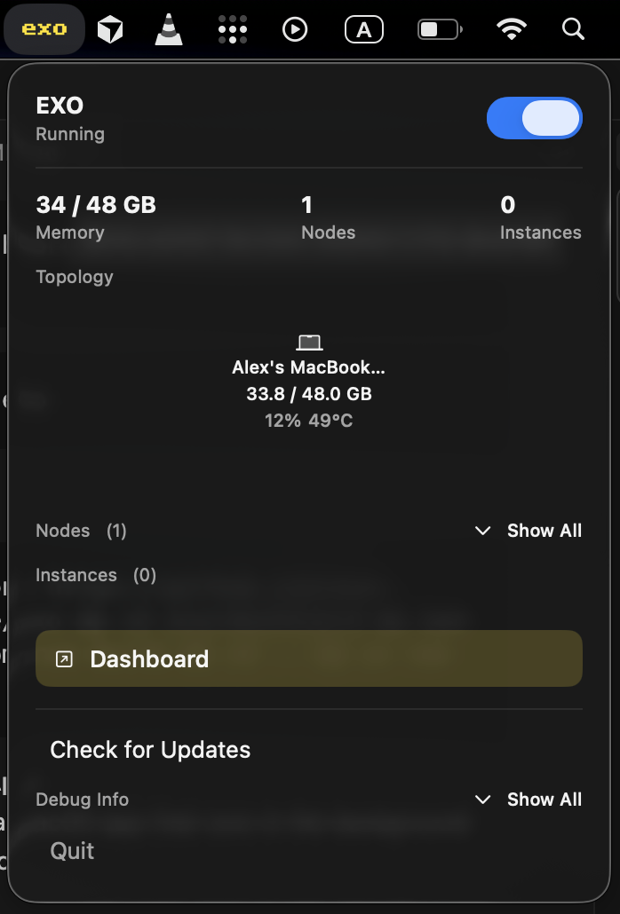 exo macOS App - running on a MacBook