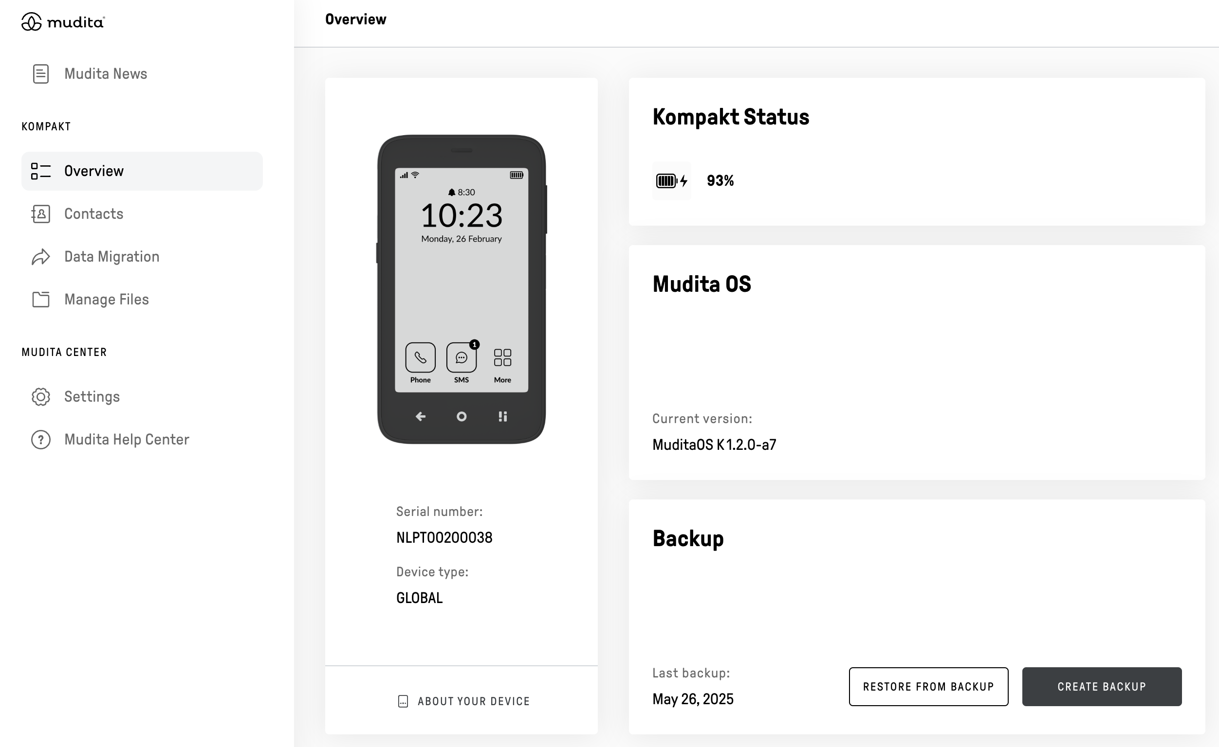 Mudita Center interface screenshot