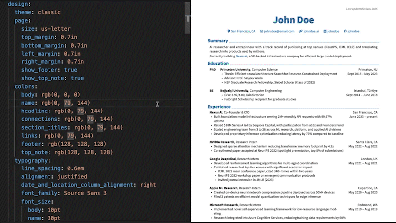 Design Options of RenderCV